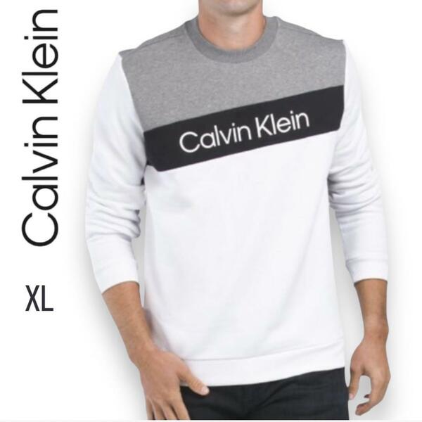 海外限定！ Calvin Klein カルバンクライン スウェット XL ブラック 黒 白 グレー ビッグロゴ CK トレーナー トリコロール 三色
