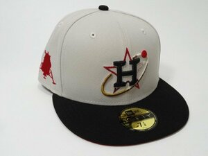 NEW ERA　ニューエラ　Houston Astros　ヒューストンアストロズ　アイボリー/ブラック　7 3/8 つば裏レッド　中古　D1621　5000円スタート