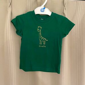 新品未使用 80size キリン Giraffe 緑 刺繍 Tシャツ 綿100% グリーン 半袖