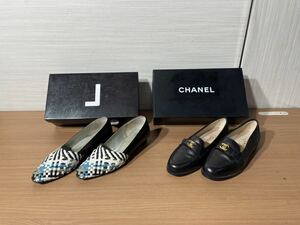 パンプス CHANEL 351/2 LANCEL ローファー シャネル ランセル レディース ブラック エナメル 靴 シューズ 女性用 使用品 レトロ