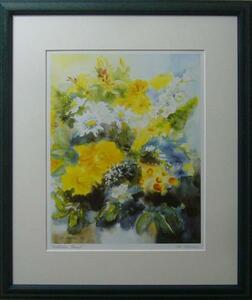 絵画 作者不詳 静物画 黄色い花と白い花 縁起物 送料無料
