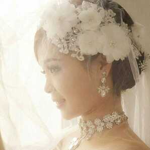 新品ウエディングヘッドドレス結婚式大白花髪飾りヘアコサージュの画像2