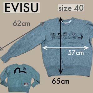 EVISU グレー　メンズトレーナー　バカボン　バックプリントカモメ　長袖スウェットトレーナー