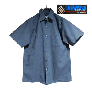 UniWeave 半袖ワークシャツ size 15.5 ブルー グレー ゆうパケットポスト可 古着 洗濯 プレス済 ｃ11