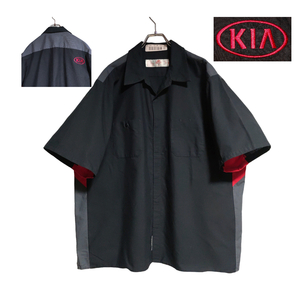 RED KAP 半袖ワークシャツ size 2XL オーバーサイズ ブラック レッド ゆうパケットポスト可 背中 刺繍 KIA 古着 洗濯 プレス済 ｃ16