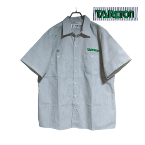 USA製 WearGuard 半袖ワークシャツ size XL オーバーサイズ ホワイト グリーン ストライプ 胸 刺繍 TARLTON 古着 洗濯 プレス済 ｃ25