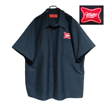 USA製 UNIVERSAL 半袖ワークシャツ size 3XL オーバーサイズ ネイビー ゆうパケットポスト可 胸 ワッペン Miller 古着 洗濯 プレス済 c48_画像1