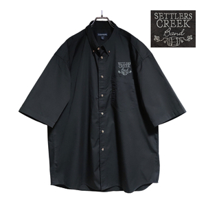 LAND MARK 半袖ワークシャツ size XL オーバーサイズ ブラック ゆうパケットポスト可 胸 ロゴ 刺繍 SETTLERS 樽 古着 洗濯 プレス済 c88