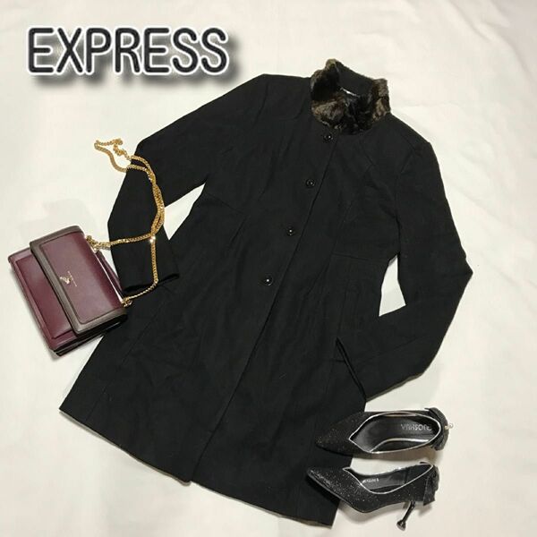 EXPRESS ファー　ハーフコート　ミドルコート　ブラック