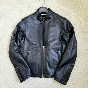 ユナイテッドアローズ green label relaxing UNITED ARROWS シングルライダースジャケット レザー 羊革 伸縮 ジップアップ 襟ベルト S