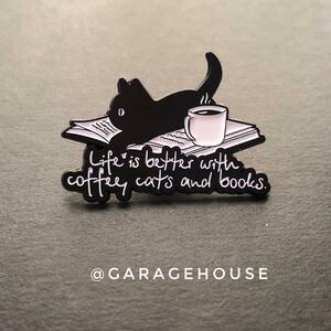 ＊ 珈琲 ピンズ ＊ [ Coffee Cats & Books ] 猫カフェ ピンバッジ