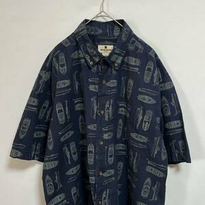 WOOLRICH ウールリッチ　ボタンダウン 半袖シャツ　総柄 ボート　船　サイズＬ