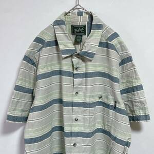 WOOLRICH ウールリッチ　半袖シャツ ボーダー柄　ワンポイントロゴ　ビッグサイズXXL オーバーサイズ