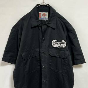 Dickies ディッキーズ　ワークシャツ 半袖シャツ ワッペン　ロゴ　ブラック　サイズS