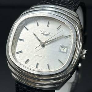 ★091337-02　ロンジン　LONGINES　4819-4　自動巻き　AT　オートマ　スクエア　デイト　シルバー文字盤　メンズ腕時計　１円～★