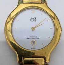 【685】アンティーク　コレクション　JAZ　ジャズ　クオーツ　腕時計　ゴールド　白文字盤　フランス　パリ　アナログ　2針　デイト　SS_画像2