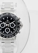【1円UP】リラックス 王冠ロゴ D8 腕時計 クロノ 爆発的な人気のあるモデルの一つ御時計 黒文字盤 所ジョージ_画像1