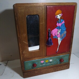  Showa Retro wooden toy Western-style clothes Dance child playing miniature chest furniture toy mirror equipped . doll for playing house Licca-chan used present condition goods 