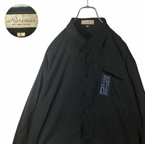グッドデザイン！日本製レトロ古着 刺繍入りテロテロ素材ブラックシャツゆったり