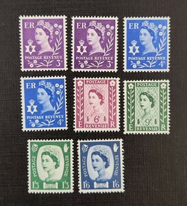イギリス 地方切手 北アイルランド 1958~67年 8種完 すかしマルチプルクラウン NH 