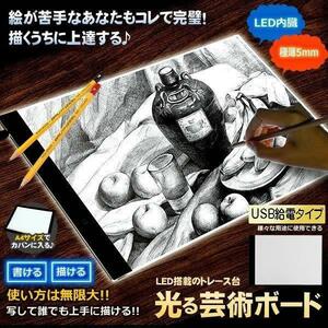 芸術ボードA4サイズ USBケーブル 給電タイプ トレース台 ライトテーブル 薄型5mm LED 複写 絵画 デッサン 製図 NASIGEIBOU