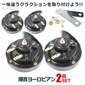 2個セット ホーン 車 ヨーロピアン ホーン12Vタイプ 爆音 電子ホーン 快音 クラクション 12V ブラック HORN02-12