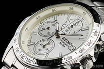 1円 セイコー 正規品 海外モデル SEIKO 逆輸入 ホワイトシルバー 新品　1/20秒 クロノグラフ 腕時計_画像1
