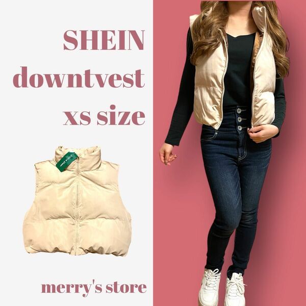 SHEIN ダウンベスト アプリコット 新品タグ付き　着画あり レディース　