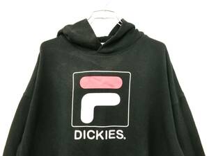 FILA/Dickies フィラ/ディッキーズ パーカー フード ロゴ入り 黒 Sサイズ コラボ メンズ Y-16