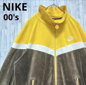 NIKE Nike velour cloth jersey on jersey 00s 2000 period size M simple Logo embroidery Logos woshusushu long sleeve 