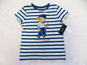 新品/未使用 140 POLO RALPH LAUREN Polo ベア ストライプド コットン Tシャツ　アーティスト風のルックに身を包んだ人気のマスコット