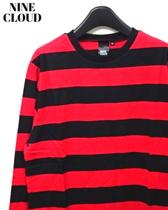 M 新品【NINE CLOUD Red/Black Border L/S Tee ナインクラウド ボーダーカットソー ボーダーロンTシャツ 赤黒ボーダー バンド ロック】