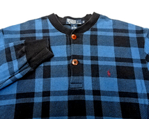 M【POLO by Ralph Lauren Check Henry Neck L/S Tee Blue ポロ バイ ラルフローレン チェック ヘンリーネック ロンTシャツ カットソー】_画像4