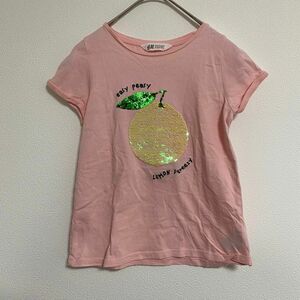 美品　H&M　ピンクベージュ　スパンコール　Tシャツ　女の子　130サイズ