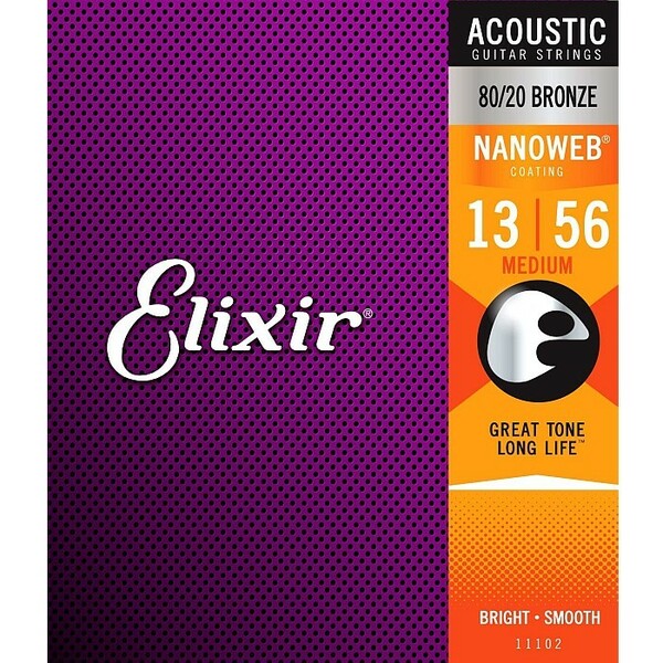 Elixir Nanoweb #11102 Medium 013-056 80/20 Bronze エリクサー コーティング弦 アコギ弦