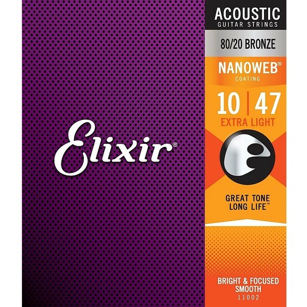 Elixir Nanoweb #11002 Extra Light 010-047 80/20 Bronze エリクサー コーティング弦 アコギ弦