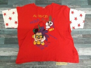 DISNEY ディズニー レディース ミッキー&ミニー プリント 半袖Tシャツ 大きいサイズ 赤