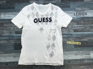 GUESS ゲス メンズ アーガイルプリント ロゴモチーフ 半袖Tシャツ S/P 白