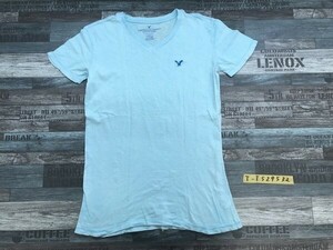 AMERICAN EAGLE アメリカンイーグル メンズ ロゴ刺繍 Vネック 半袖Tシャツ 小さいサイズ XS 杢ライトブルー