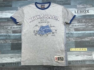 Renlay メンズ HAWK MOUNTAIN キャンプ風景プリント 半袖Tシャツ 杢グレー