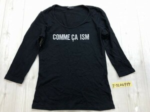 COMME CA ISM コムサイズ レディース 千鳥格子柄 ロゴプリント 七分袖カットソー M 紺