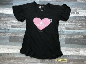 HOLLYWOOD MADE Hollywood meido lady's cotton Heart print sleeve frill short sleeves T-shirt S black pink 