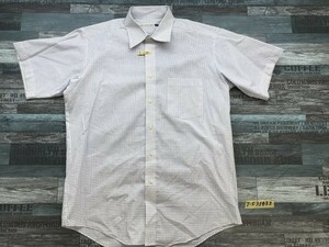 SHIRT MAKER CHOYA メンズ 形態安定 チェック 半袖シャツ 白青 クリーニング済み