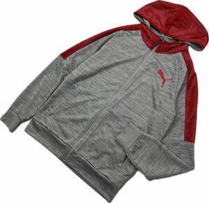 PUMA ☆ 速乾系◎ グレー レッド ジャージ スウェット ジップアップ パーカー M ランニング スポーツ トレーニング 人気 プーマ■S2924