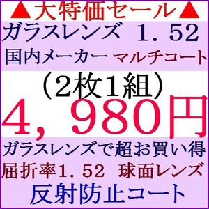 ▲大特価セール▲国内メーカー▲ガラス製 1.52 マルチコート 単焦点 球面レンズ 2 GR01