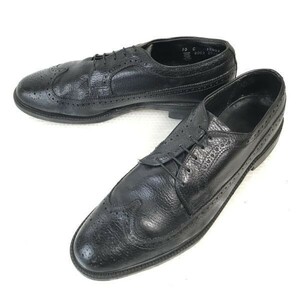 80s-90s★ナンブッシュ/NUNN BUSH★本革/ロングウイングチップ【10C/26.5-27.5/黒/BLACK】ビジネス/dress shoes/USA Vintage◆pD-50