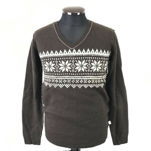 タグ付新古品★on board/丸井★ウール100%/長袖セーター【メンズM/茶/brown】Vネック/ノルディック柄/sweater◆pBH352