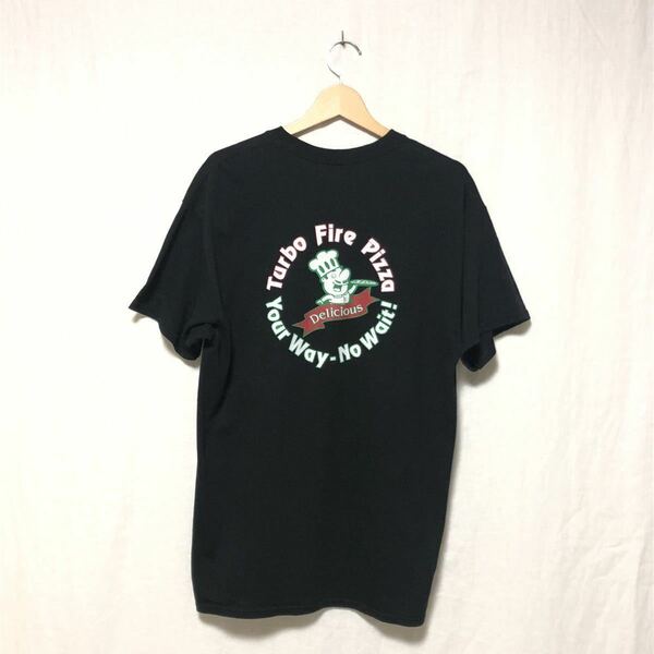 GILDAN Turbo Fire Pizza Tシャツ ブラック L ピザ プリント