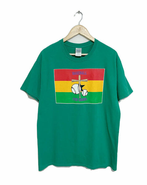 GILDAN ガーナ ベースボール 国旗 プリント Tシャツ L 野球 バット ボール シャツ グリーン ヴィンテージ