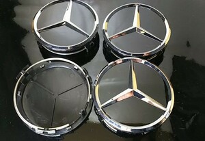 メルセデスベンツ 75mm 黒 光沢 4コ スターエンブレム型 ホイールキャップ A B C E G S CLA CLS GLA GLC GLE SL V